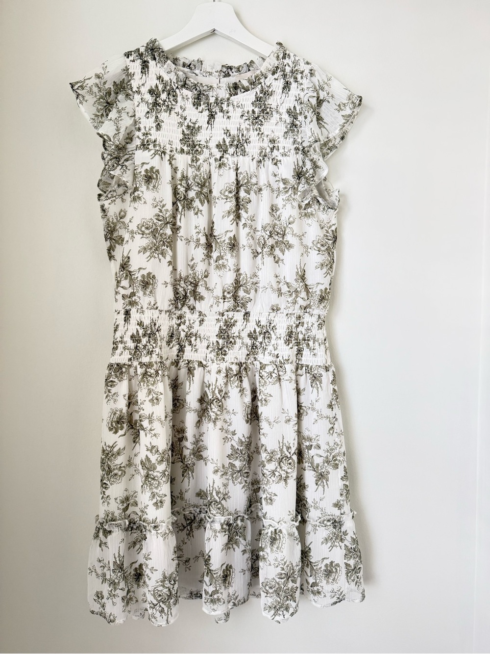 Loft Floral Smocked Ruffle Trim Dress Medium